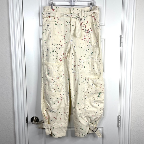 FREE PEOPLE Painter Pants NEW Size 6 Ecru Splatter NEW With Tag - Picture 2 of 15